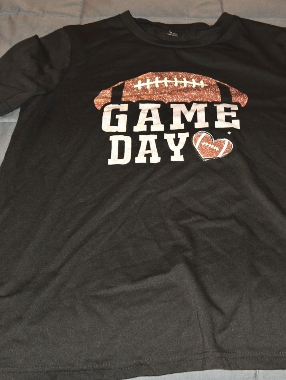 SHEIN Black Tee with Copper Glitter Football Graphic
